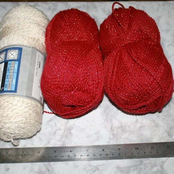 YARN #1419 - Metallic Worsted Weight Red and Cream with Gold Sparkle - 3 skeins - Picture 2 of 8